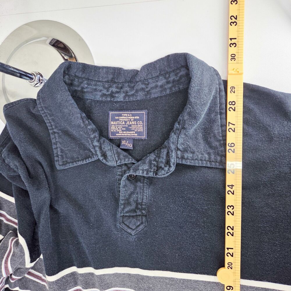 Vintage Y2K Nautica Jeans Co Striped Black Faded Polo Shirt Sz XL - Picture 6 of 6
